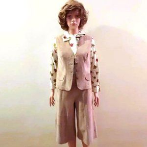 Young East 1970's Fawn Suede Leather Vest Wide Leg Gaucho Outfit Size 9/10